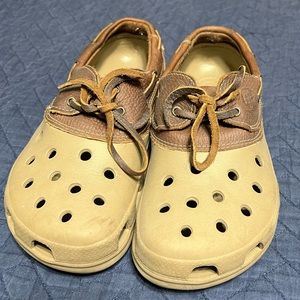 Unisex crocs with brown leather ties
